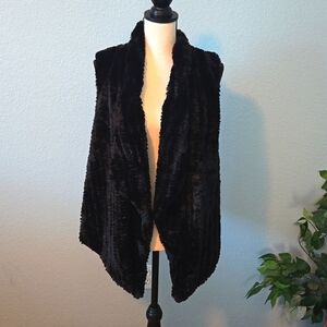 C est 1946 Faux Fur Waterfall Vest Black in Women's Large